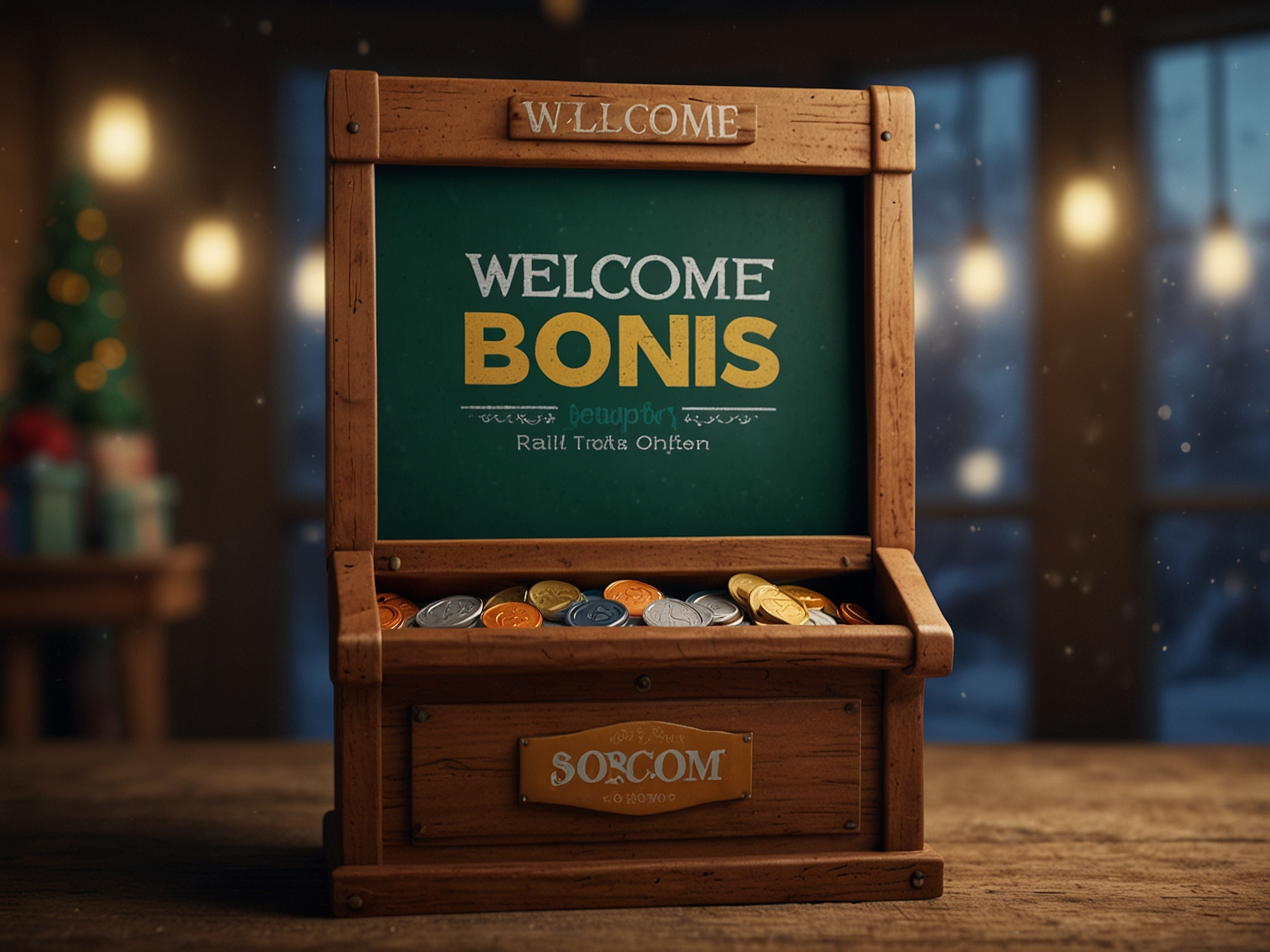Welcome bonus illustration with coins and free spins